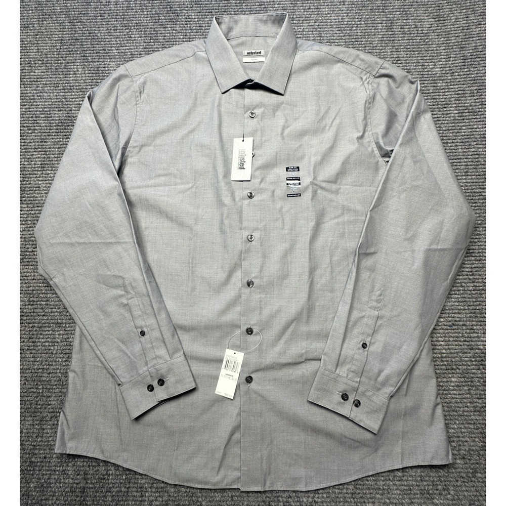 Unlisted Dress Shirt Men XL Graphite Gray Slim Fit Long Sleeve Button Up